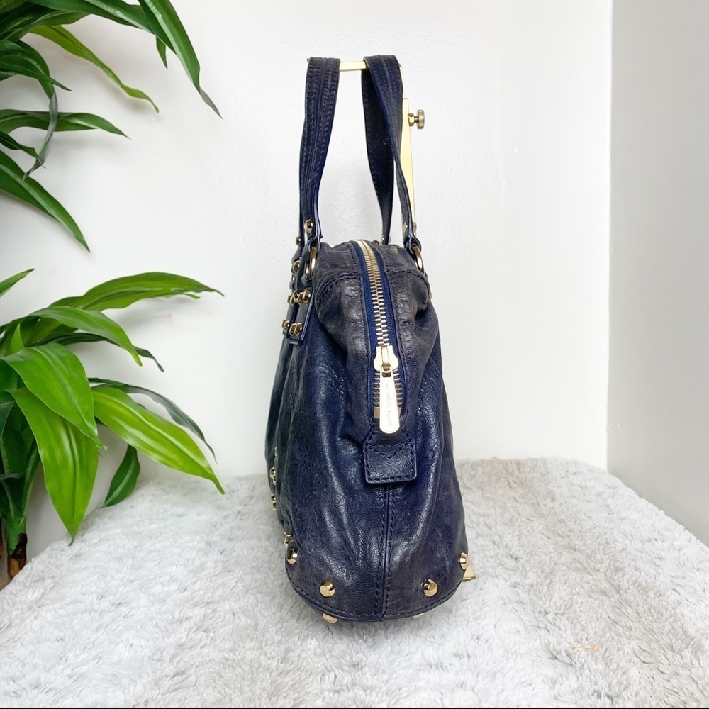 Michael Kors Y2K “Astor" studded blue distressed moto leather handbag - Picture 6 of 14